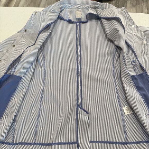Chico's Snap Button Jacket Blue & White Pin Stripe Blazer Size 12-14 (Chico’s 2) - Picture 11 of 16